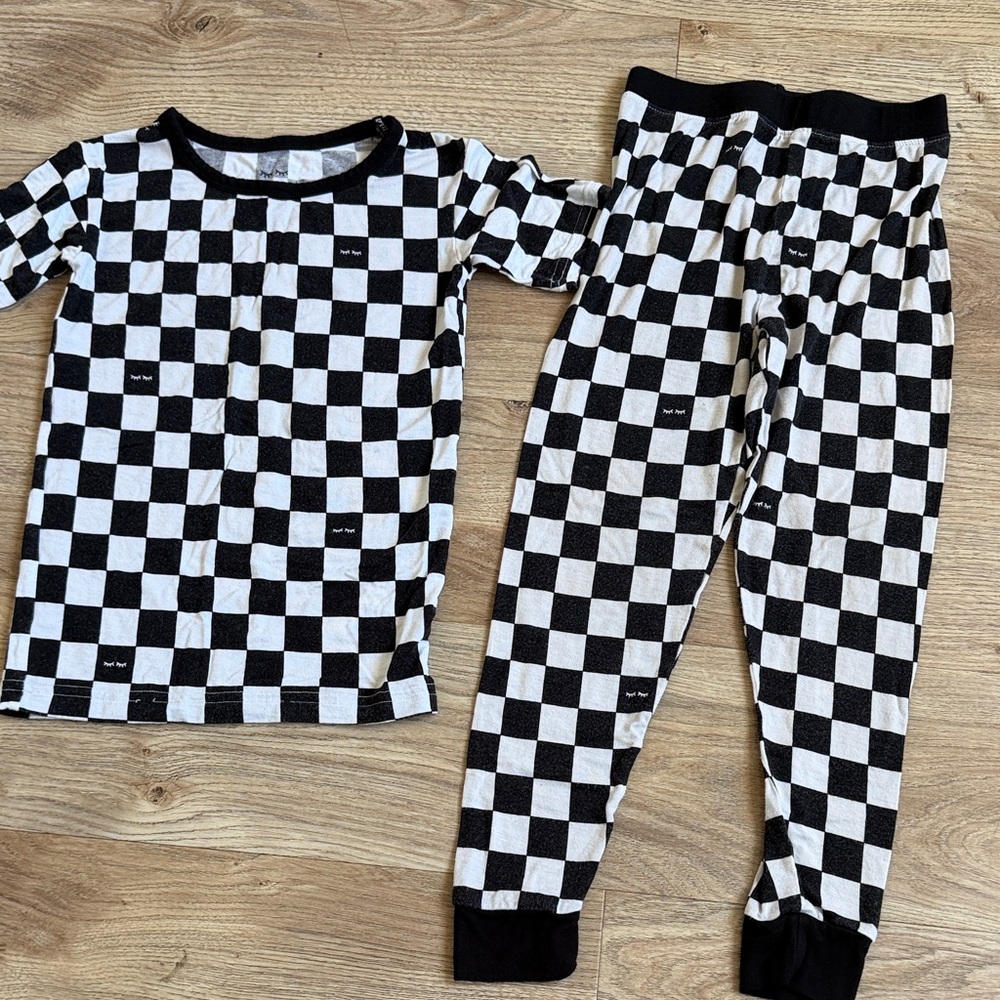 Little Sleepies Checkered Black and White PJs 4T